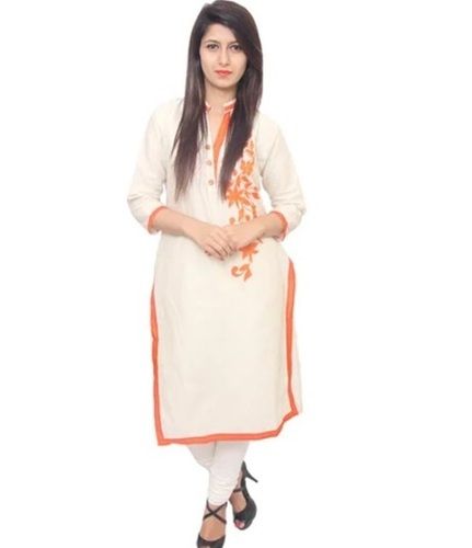 Long Cotton Designer Embroidered Kurti