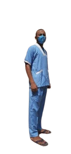 Hospital Staff Uniform - Light Weight Breathable Fabric, Sky Blue Color, Medium Sleeve Style, Customized Collar, Back Knot Pattern, Available Sizes L, XL, XXL, XXXL, XS, S | Includes Cap and Gloves