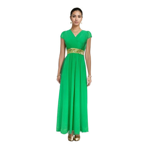 Enchanting Leaf Green Lycra Elegance Gown 4 Days Rental Service