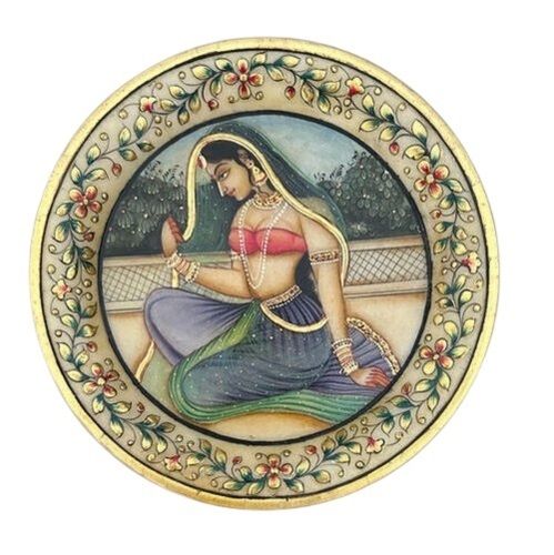 Elegant Village Traditional Lady Painting on Marble Plate