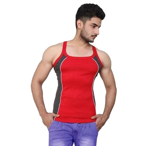 Mens Sports Cotton Vest - Slim Fit, Red Color | Multi-Color Options, Machine Washable, Plain Pattern, Perfect for Active Men