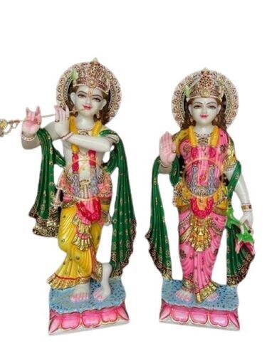 Marble Colorful Radha Krishna Stone Statue