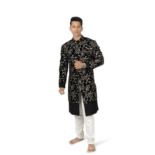 Zari Sequin Embroidery Velvet Wedding Sherwani Rental Service