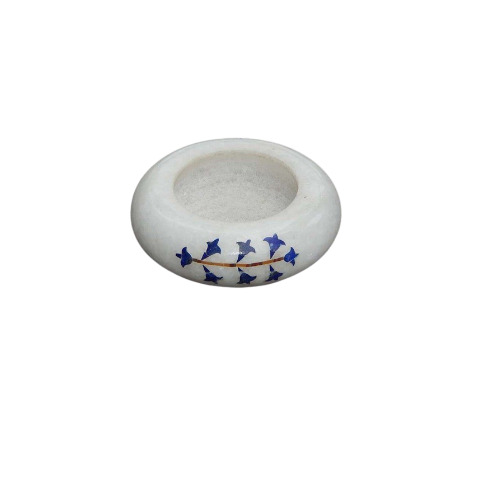Handcrafted White Marble Ashtray - 10x10 cm, Blue Lapis Lazuli Inlay for Unique Elegance and Sophistication