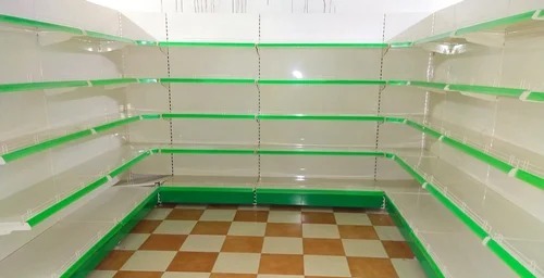 Supermarket Display Rack - Mild Steel, Customized Size, White & Green | 5 Layer, Heavy Duty, Long Lasting, Perfect Finishing, Durable