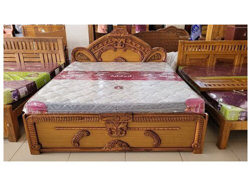 Double Bed - Solid Wood, Brown Color | High-Quality Antique Design, Durable Handmade Upholstery, Perfect Finish, Indoor Furniture