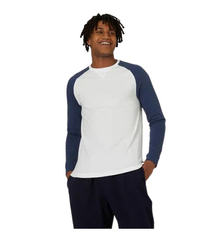 Full Sleeve T-shirts - Cotton Sizes L/ M/ S/ Xl/ Xxl White & Blue O-neck Long Sleeves | Breathable Skin-friendly Casual Wear Washable