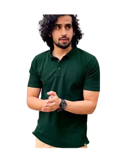 Mens Polo T-Shirt - Cotton Blend M-XXL Sizes Green Color Short Sleeves - Fade Wrinkle Shrink Resistant Breathable Skin-Friendly for Casual Summer Wear