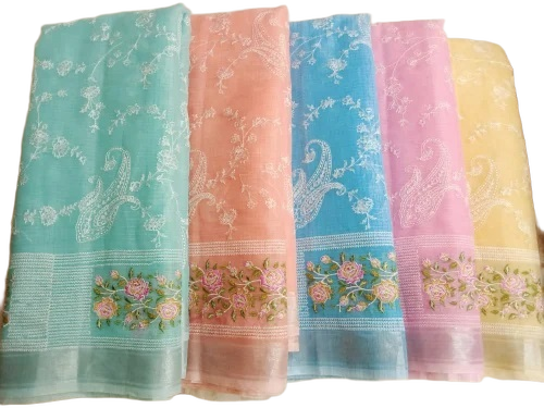 Cotton Embroidery Sarees - Premium Cotton, Various Colors | Latest Design, Optimum Finish, Totally Hygienic, No Color Fade