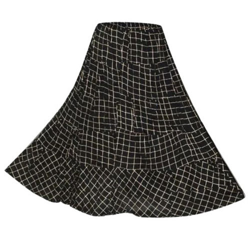 Black Color Printed Pattern Ladies Rayon Skirt