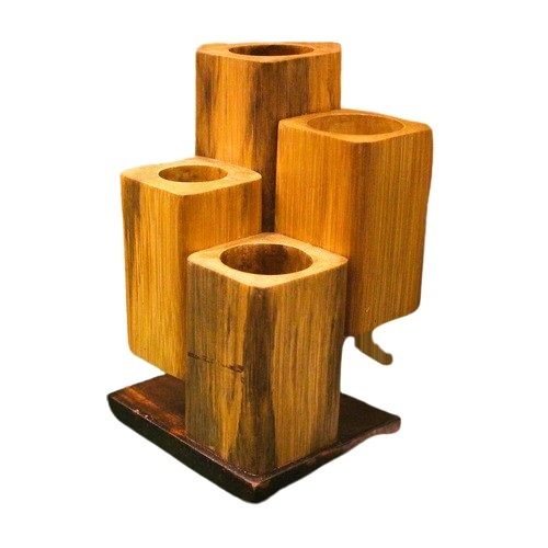 Handmade Bamboo Pen Stand with 4 Compartments