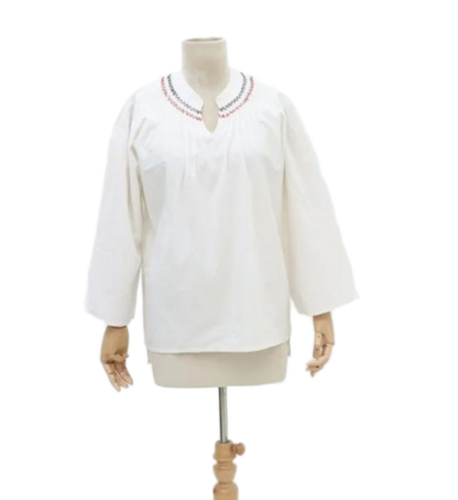 White Ladies Cotton Top - Pattern: Embroidered