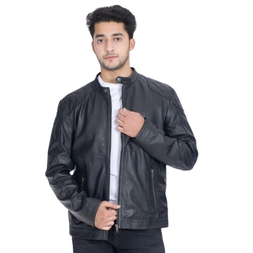 Full Sleeves Mens Leather Jackets - Color: Black