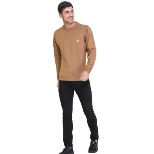 Mens Plain Round Neck Beige Sweater - Color: All