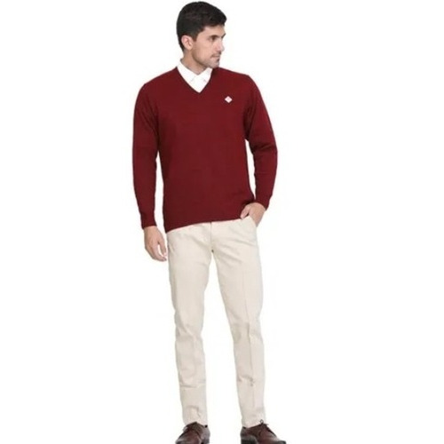 Mens Plain V-neck Maroon Sweater - Color: All