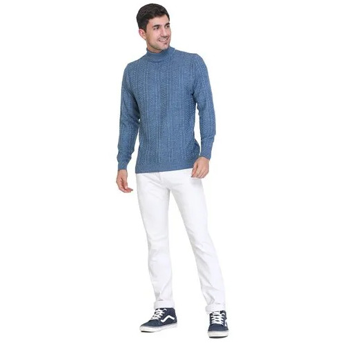 Mens Round Neck Self Design Gray Sweater - Color: All