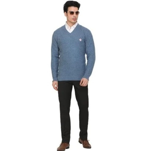 Self Design Grey V Neck Mens Sweater - Color: All