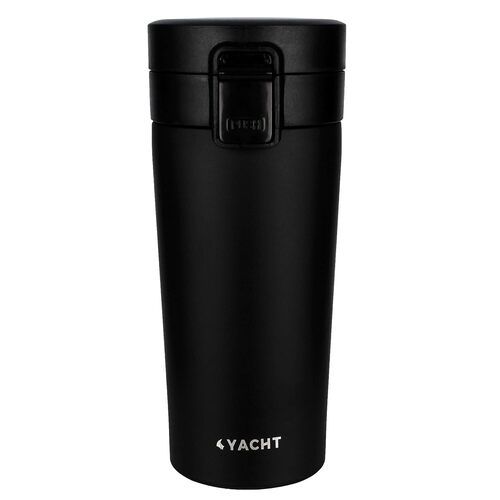 Yacht Vacuum Insulated Coffee Travel Mug | Stainless Steel Reusable Tea Tumbler | Double-Wall Hot and Cold Thermos Flask | Spill Proof with Leakproof Lid Drinking Cup | Refresh Black, 400ml