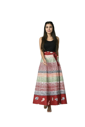 Ladies Designer Skirt - Long Printed Wrap Skirt, Multi Color Cotton Fabric | All Sizes, Elegant Flowing Design for Versatile Styling