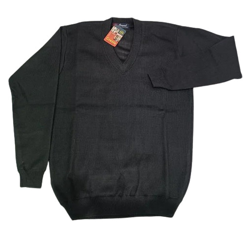 Wool Pullover Sweater - Regular Fit, V Neck Design In Grey | Full Sleeves, Plain Pattern For Men