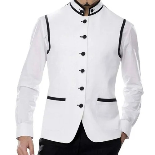Cotton Party Wear Nehru Jacket - Customized Size, Ivory White Color | Breathable, No Fade, Machine Washable, Sleeveless Design