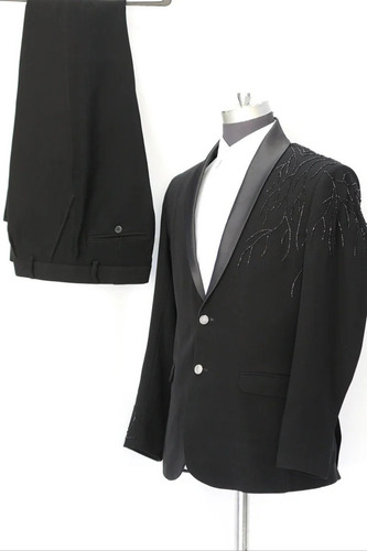 Mens Black Imported Lachka Tuxedo Suits - Terry Rayon, All Sizes, Black | Embroidered, Single Breasted, Regular Fit