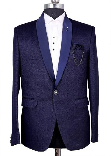 Cotton Party Wear Blazer - Slim Fit, Full Sleeves, Dark Blue Color | Customized Sizes, Dry Clean Only