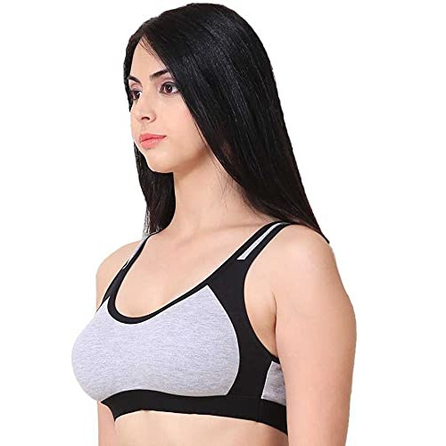Ladies Sports Bra - Cotton, Available in Sizes 30 to 42, Gray & Black | Full Coverage, Soft and Comfortable, Lightweight, Breathable, Washable, Fade and Wrinkle Resistant