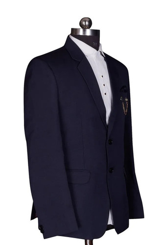 Mens Cotton Blazer - Slim Fit, Full Sleeves, Blue Color, All Sizes Available | Customizable Fabric Options