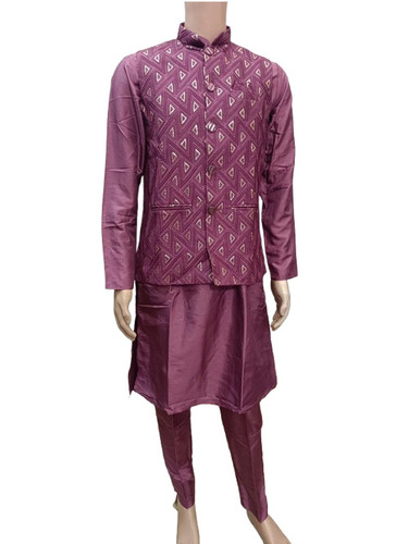 Silk Embroidered Festive Wear Kurta with Long Sleeves - Customized Size, Breathable and Washable Fabric