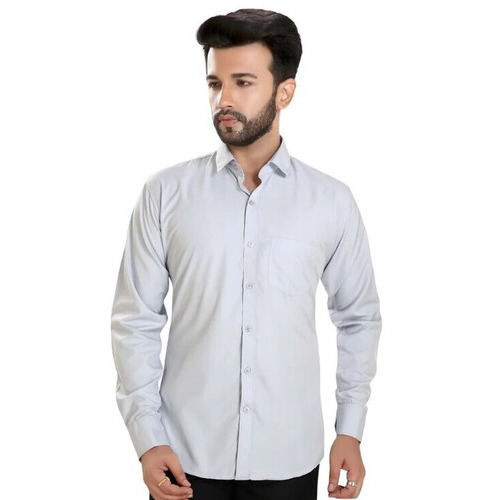 Men's Full Sleeve Classic Collar Grey Poly Cotton Shirt - Regular Fit, Breathable & Washable Non-Toxic Fabric