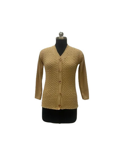 Regular Fit Long Sleeves V-Neck Extremely Warm Plain Woolen Ladies Winter Cardigan