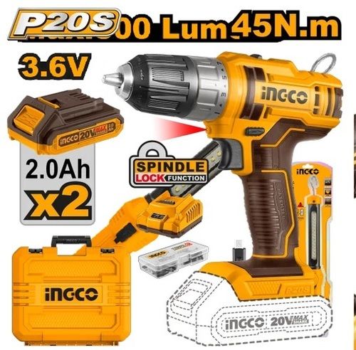 Spindle lock function Ingco CDLI200528 Lithium-Ion Cordless Drill