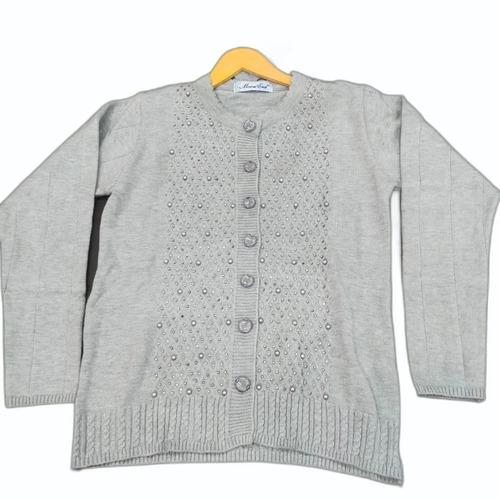 Ladies Party Wear Cardigan - Grey Woolen Full Sleeve, Round Neck with Button Closure | All Sizes, Long Sleeves for Women