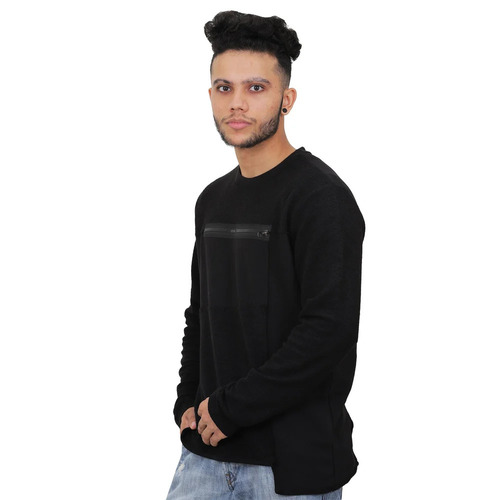 Black Cotton Pullover Sweatshirt - Round Neck, Full Sleeves | Breathable, Machine Washable, Customizable Size