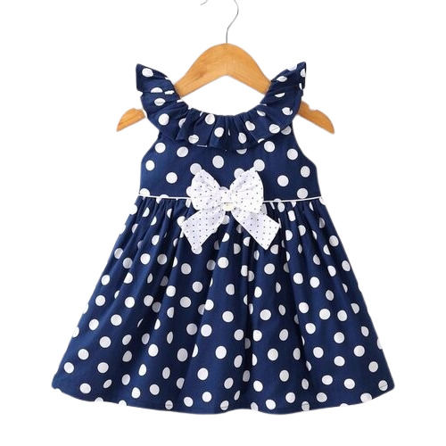 Girls Sleeveless Neck Ball Printed Frilled Cotton Frock