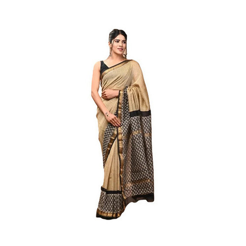 Golden Silk Saree - 6.3 Meters with Unstitched Blouse Piece | Lightweight, Fade and Wrinkle Resistant, Breathable, Easy Washable