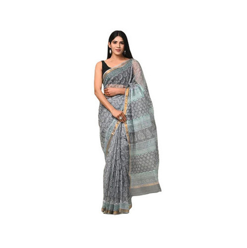 Gray Kota Doria Saree - 6.3 Meters With Blouse Piece | Unstitched, Breathable, Fade Resistant, Lightweight, Party Wear, Easy Washable, Quick Dry, Extremely Comfortable