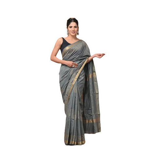 Gray Printed Pure Silk Saree - 6.3 Meters with Blouse Piece Lightweight Skin-Friendly Fade & Tear Resistant Easy Washable & Quick Dry