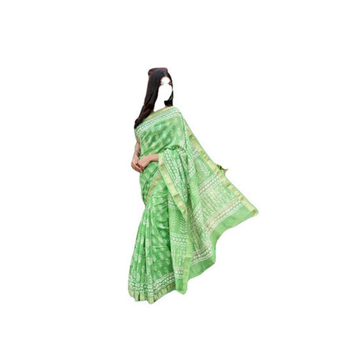 Green Maheshwari Silk Saree - 6.3 Meters Length with Unstitched Blouse Piece | Breathable, Lightweight, Fade & Wrinkle Resistant, Comfortable for All Seasons