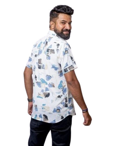 Printed Poly Cotton Men Half Sleeve Casual Shirt