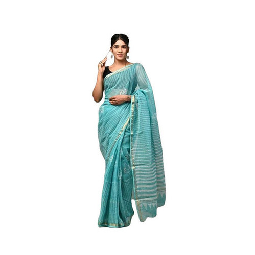 Kota Doria Saree - Size Full Sky Blue with Unstitched Blouse Piece | Breathable Easy Washable Fade Resistant Extremely Comfortable Lightweight