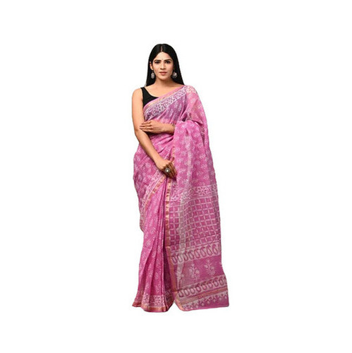 Pink Kota Doria Saree - Unstitched Blouse Piece, 6.3 Meters Length | Lightweight, Breathable, Fade and Wrinkle Resistant, Easy Washable, Perfect for Parties