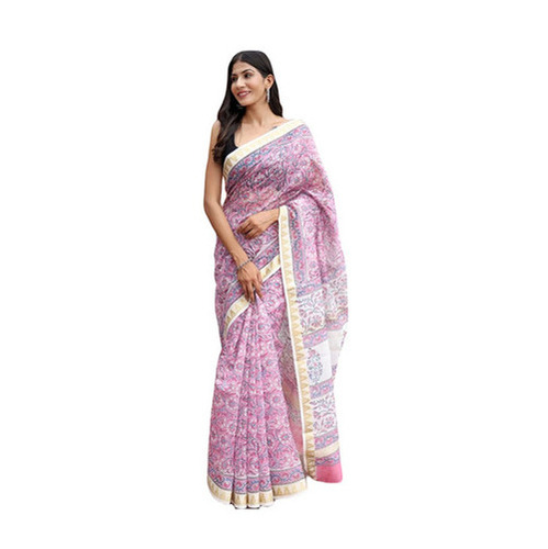 Pink Maheshwari Silk Saree - 6.3 Meters with Blouse Piece | Unstitched, Machine Made, Fade and Tear Resistant, Breathable, Easy Washable, Quick Dry, Extremely Comfortable, Skin-Friendly