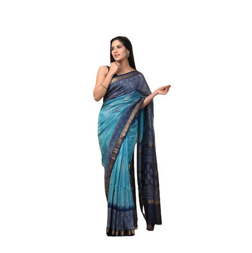 Silk Saree - 6.3 Meters with Unstitched Blouse Piece Sky Blue Printed Design Breathable and Lightweight Fabric Extremely Comfortable and Easy Washable Fade and Wrinkle Resistant