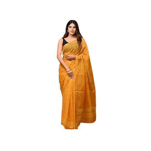 Yellow Kota Doria Saree - 6.3 Meters With Unstitched Blouse Piece | Breathable, Quick Dry, Fade & Wrinkle Resistant
