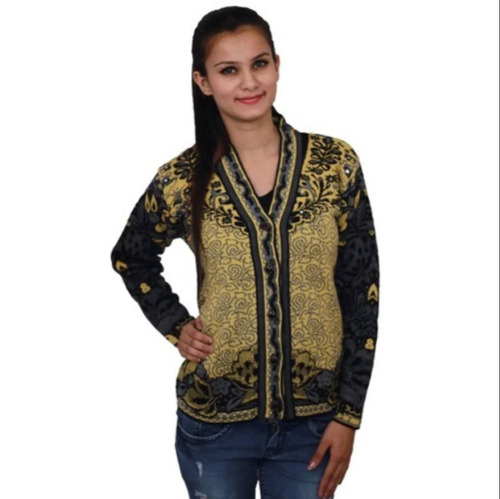 Ladies Designer Sweater - Wool Material, Full Sleeves, V Neck Style, Multi Color, Available Sizes 34-38 Inch Width And 23-28 Inch Length, Printed Pattern