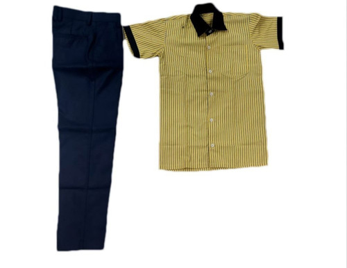 Poly Cotton Check Shirt - Half Sleeves for Boys Age 12-18 Years | Stretchable Breathable School Logo Printed