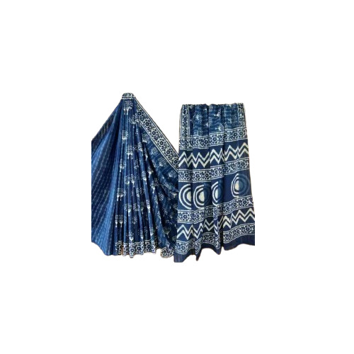 Blue Cotton Saree - 6.3 Meters with Unstitched Blouse Piece | Fade Wrinkle Shrink Tear Resistance Lightweight Breathable Easy Washable Quick Dry Skin-Friendly Extremely Comfortable