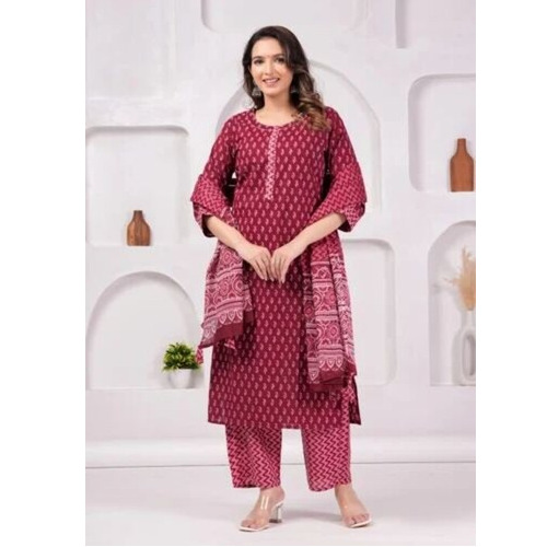 Ladies Kurti Pant Set - Color: Red